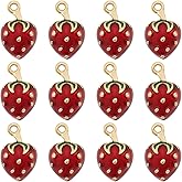Beebeecraft 1 Box 14Ps Strawberry Charms, 18K Gold Plated Enamel Red Small Fruit Strawberry Charm for Jewelry Making Bracelet Necklace Summer DIY Crafts, 11x7x4mm