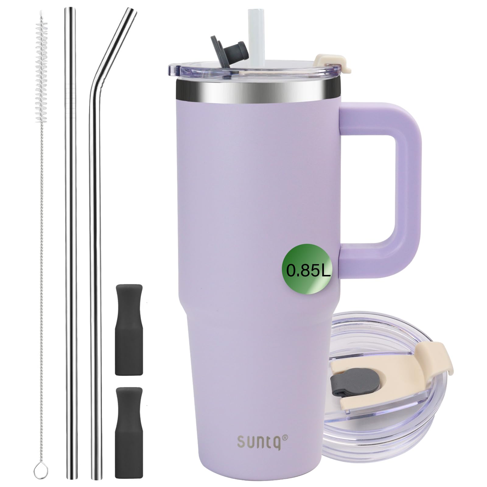 SUNTQ 30oz Tumbler with Handle, Double Wall Vacuum Insulated Water Bottle with Straw and Lid, Stainless Steel Travel Coffee Mug, Reusable Thermal Cup for Beverages, Fit in Cup Holder(Purple) — image 1