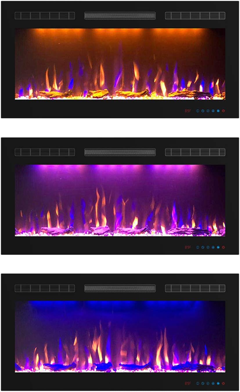in wall fireplace electric on Fireplaces And Remote Control Multicolor Flame 36 Inch Wide Slim Frame Linear Fireplace With Log Crystal Hearth Options In Wall Recessed And Wall Mounted Fireplace Heater Mystflame Electric Fireplace Home Kitchen
