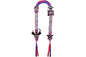 JIZWPOOM Class of 2025 Graduation Leis,Blue&Red Ribbon Lei with Dly Accessories,Graduation Gifts for Woman Man Graduate