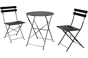 Grand patio 3-Piece Folding Bistro Set, 2 Chairs and 1 Table, Weather-Resistant Outdoor/Indoor Conversation Set for Patio, Yard, Garden-Black
