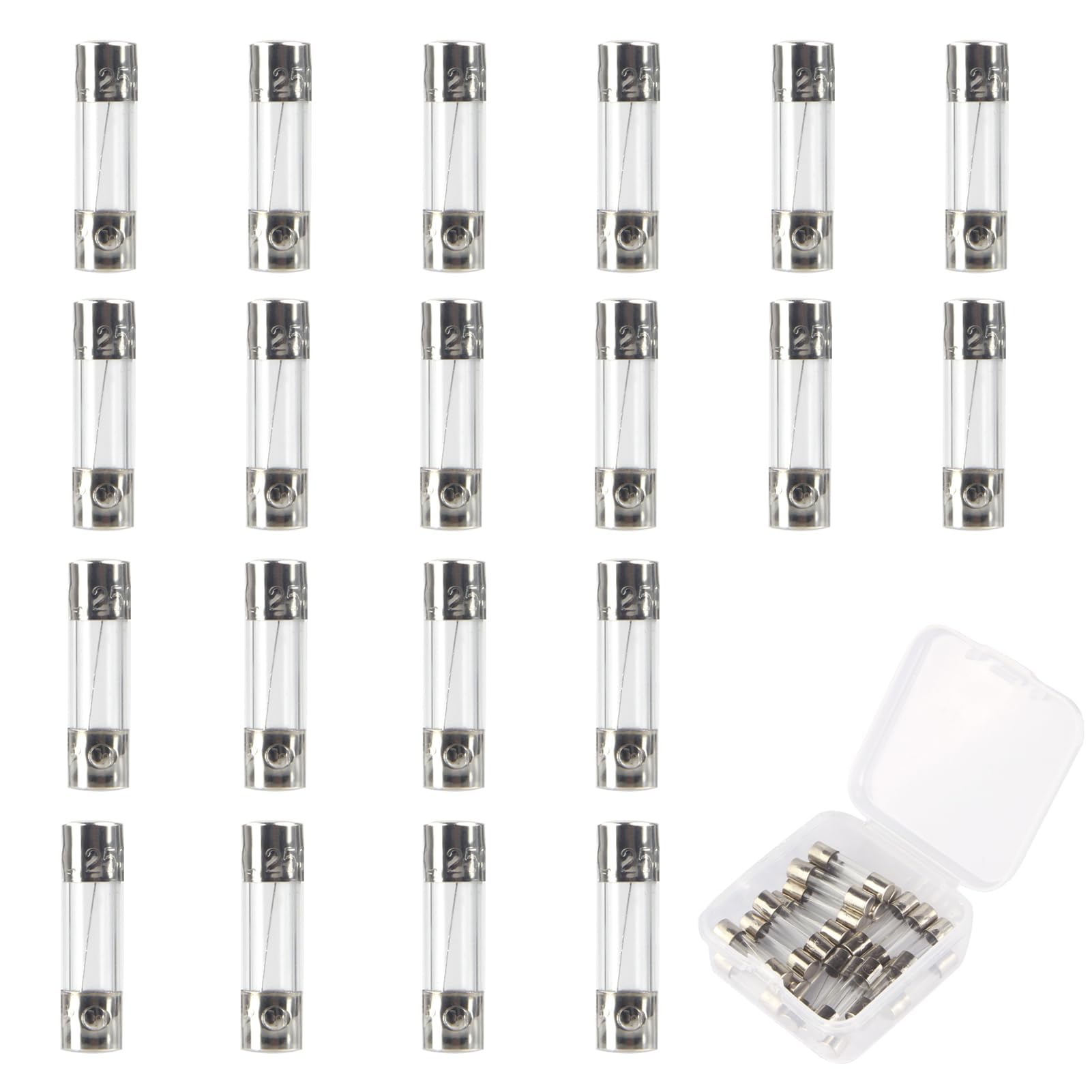 Fast Blow Glass Fuses 20Pcs 5x20mm, 250V 5A Fast Blow Tube Fuses F5AL250V 0.2 x 0.78 inch Blow Cartridge Tube Fuse with Box for Variety Lights Household Appliances Electricals (Box of 20)
