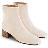 Coutgo Womens Ankle Boots Chunky Low Heel Square Toe Booties Side Zipper Winter Dress Shoes