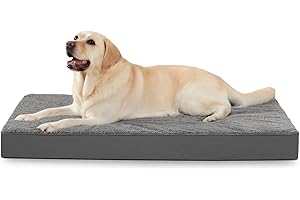 MIHIKK Large Dog Bed with Removable Washable Cover, Orthopedic Dog Crate Bed Large Breed, Waterproof Pet Bed, Big Flat Dog Beds Large Sized Dog Mattress, Dark Gray,36 inch
