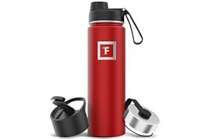 IRON °FLASK Camping & Hiking Hydration Flask with 3 Lids - Stainless Steel, Double Walled & Vacuum Insulated Water Bottle - Leak Proof & BPA Free (Fire Red, Spout - 22 oz)