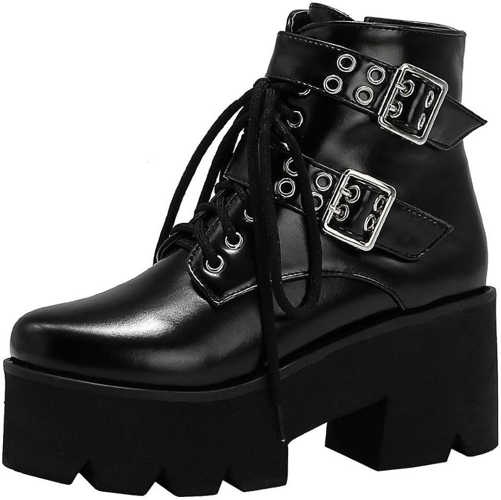 Caradise Womens Punk Gothic Military Platform Combat Boots