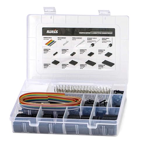 IWISS 1550PCS 2.54mm Pitch Dupont Connector Kit, Includes Pin Headers ...