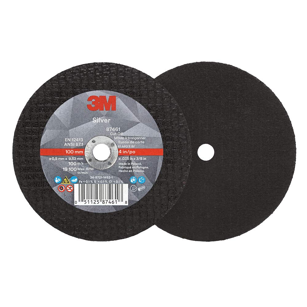 3M Silver Cut-Off Wheel - Type 1 Metal Cutting Wheel - For Angle Grinder or Cut-Off Tool - 4" x .035" x 3/8" Arbor Hole - 87461: Industrial & Scientific