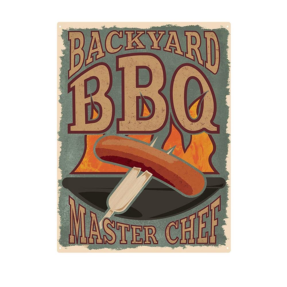 Vintage BBQ Signs Wall Plaque Yard Sign Home Sign Garden Sign Plaque BBQ Retro Metal Tin Sign/Plaque Wall Sign for Kitchen Outside Garden (Backyard BBQ)