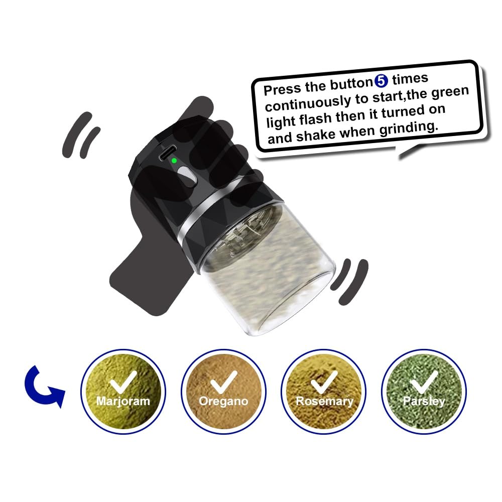 Mini Small Herb Grinder Electric, Spice Crusher With 2inx3.5inches 1.7oz/50ml Glass Jar, Portable Rechargeable Automatic