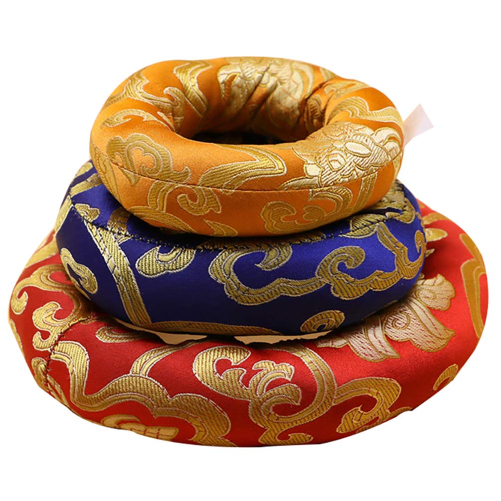 EXCEART 3Pcs Singing Bowl Cushion Set - 8cm, 10cm, 12cm Assorted Color Pads for Sound Bowls, Chinese Style Embroidery