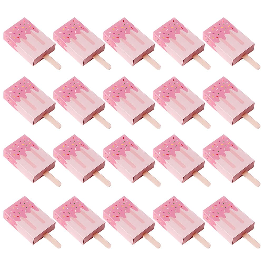 20pcs Boxes Ice Cream Shaped Favor Boxes Treat Candy Kids Birthday Party Favor Supplies (Pink)