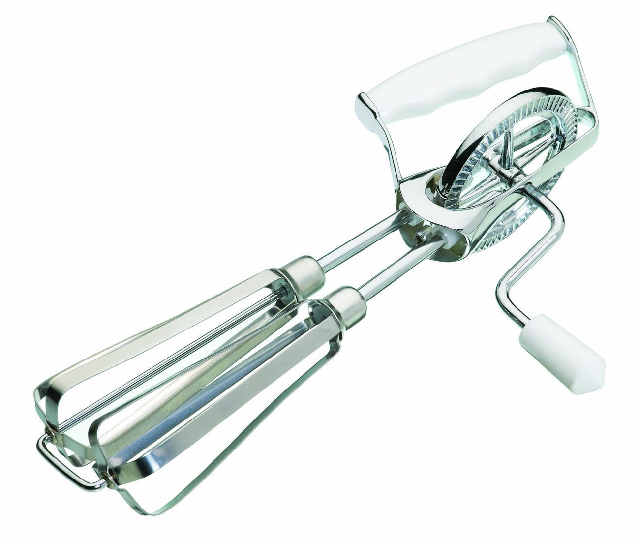 KitchenCraft Rotary Hand Whisk, Stainless Steel Manual Mixer, Plastic Handle, Silver/White, 6.5 x 13 x 27.5 cm