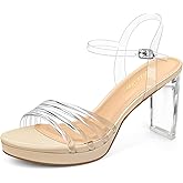 PIZZ ANNU Lena Women's Platform Heels High Block Chunky Sparkly Rhinestone Open Toe Ankle Strap Fashion Dress Pump Sandals Shoes for Party Wedding