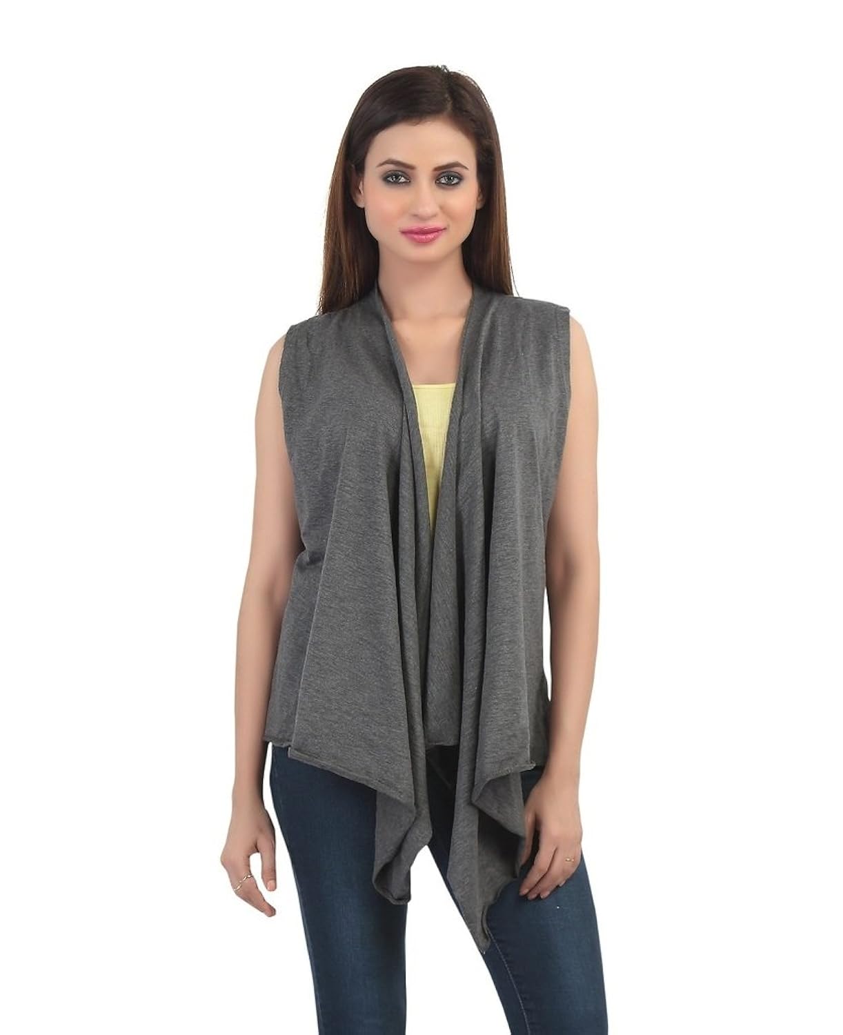 bfly women's viscose sleeveless long shrugs (grey)
