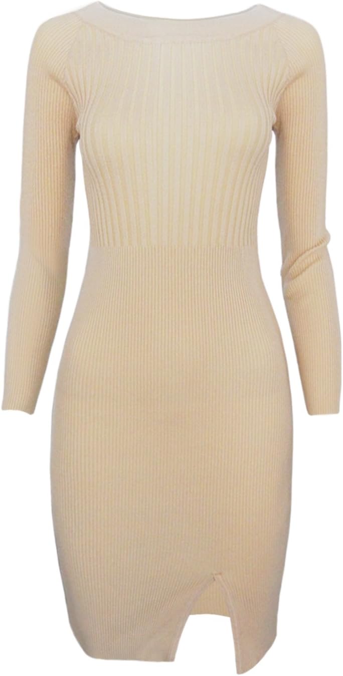 TAM WARE Women Stylish Slim Fit Knit Sweater Boat Neck Bodycon Dress