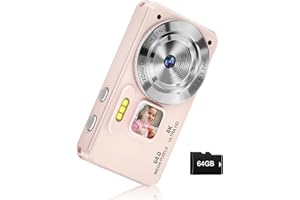 MINIBEAR Digital Camera, Autofocus 4K 64MP Point and Shoot Digital Cameras for Teens with 64GB Card, 18X Zoom Anti-Shake Compact Video Camera for Student Kids Boys Girls Beginner - Pink