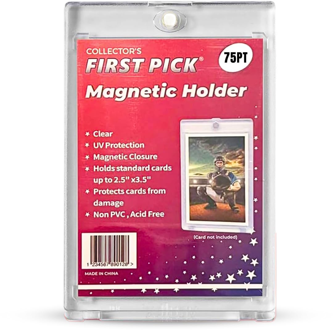 Photo 1 of (1 Pack) 75PT Premium One Touch Magnetic Card Holder UV Protection - Ultra Clear - PVC Free - Trading Card Holder Card Protector Magnetic Card Case for Trading Cards Sports Cards Case
