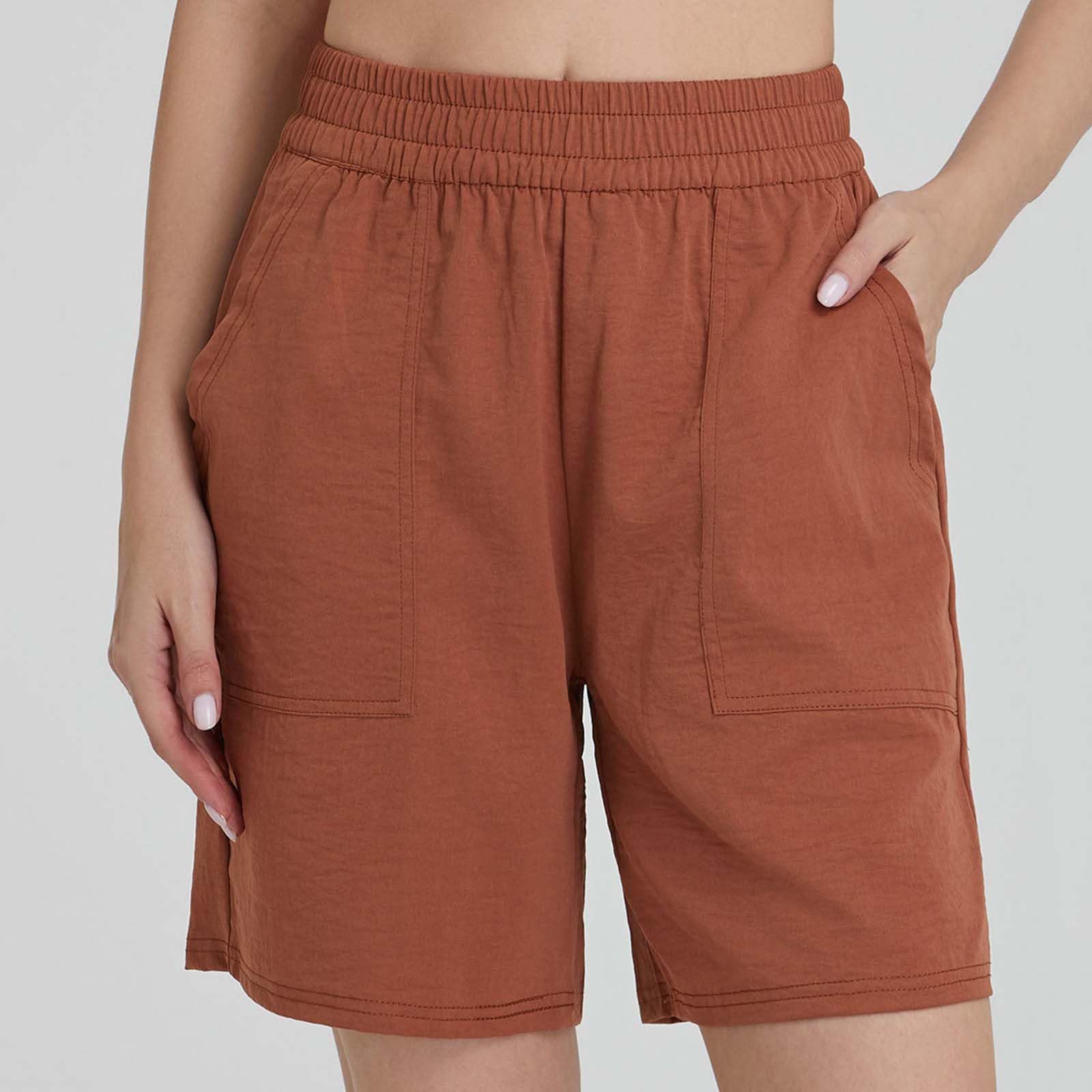 OTSANT Cotton Linen Shorts for Women Elastic Waist Drawstring Shorts Wide Leg Baggy Lounge Short Pants Summer Holiday Clothes Watermelon Red