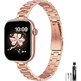 WFEAGL Slim Metal Watch Band Compatible with Apple Watch 38mm 40mm 41mm 42mm(Series 11 10), Dressy Stainless Steel Strap for Women iWatch Bands Series10/9/8/7/6/5/4/3/2/1/SE (Rose Gold)