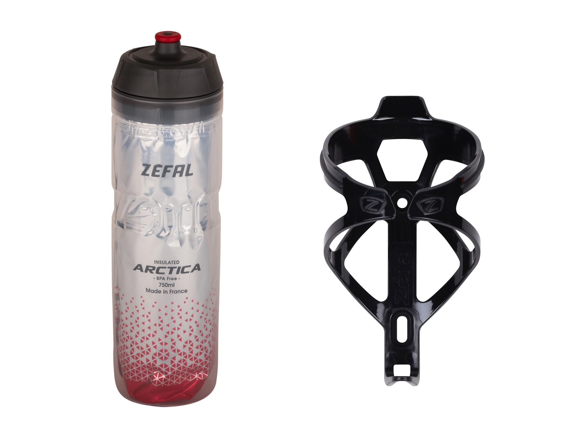 ZEFAL Bundle Pack - Arctica 75 Silver-Red and Pulse B2 Black – Hydration Pack with Thermal Bottle for Bicycle and Bottle Cage for Bicycle – Bottle Cage with Water Bottle – 146 g