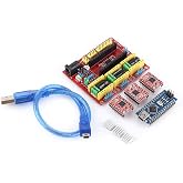 Walfront CNC Engraving Controller Board Kit with Nano 3.0 and A4988 Driver, 3D Printer Expansion V4 Board for Stepper Motor Control
