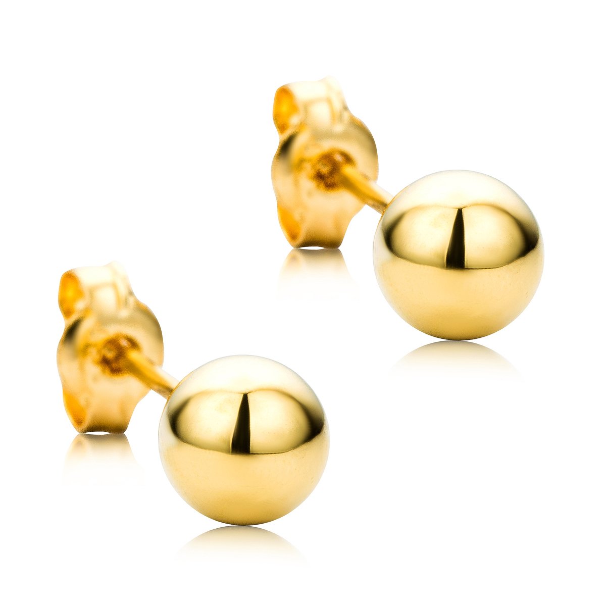 Orovi Womens 18 Carat Gold Ball Studs Small Solid Gold 750 Yellow Gold 5mm Balls Minimalist Simple Earrings Butterfly Back Closure Skin Sensitive