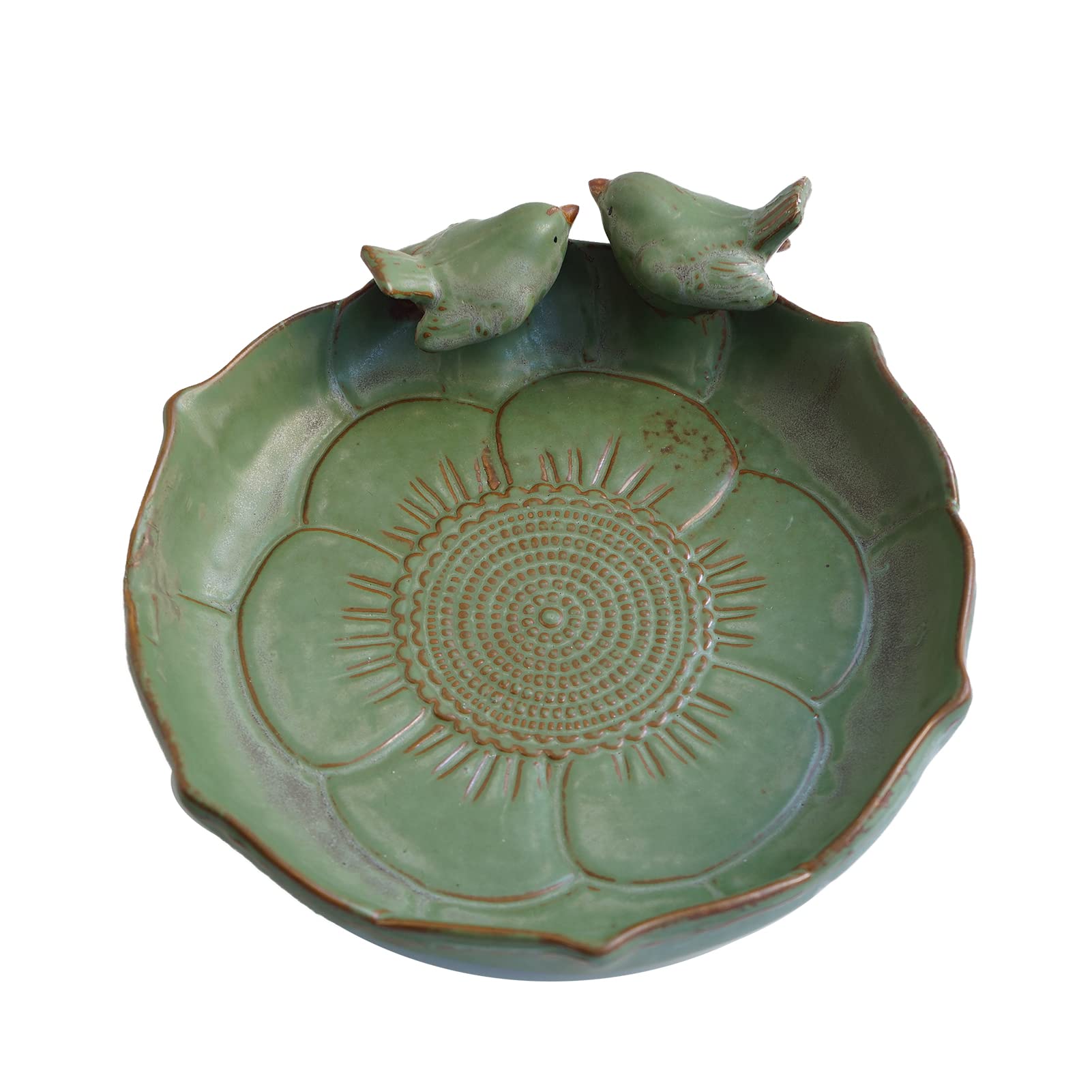 Photo 1 of Moss Green 9.45 Inch Ceramic Heavy Duty Wild Bird Bath Bowl or Feeder for Outdoor Garden, Bowl Only