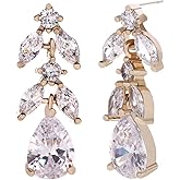 Bridal Earrings for Wedding - 14k Plated Elegant Teardrop CZ Cubic Zirconia Crystal Rhinestone Sterling Silver Floarl Leaf Cluster Chandelier Statement Dangle Drop Earrings for Bride Bridesmaids