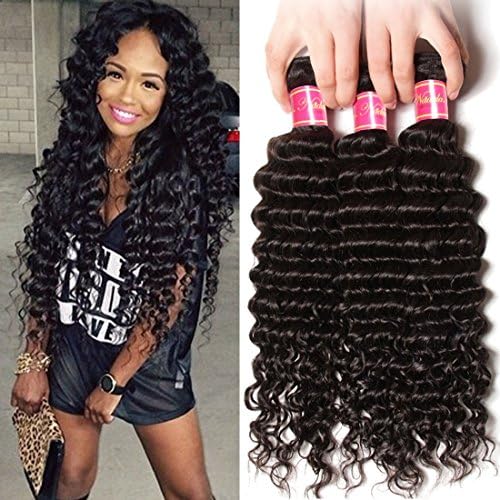 Nadula 8A Remy Virgin Brazilian Deep Wave Human Hair Extensions Pack of 4 Unprocessed Deep Wave Weave Natural Color Mixed Length (16 18 20 22inch)