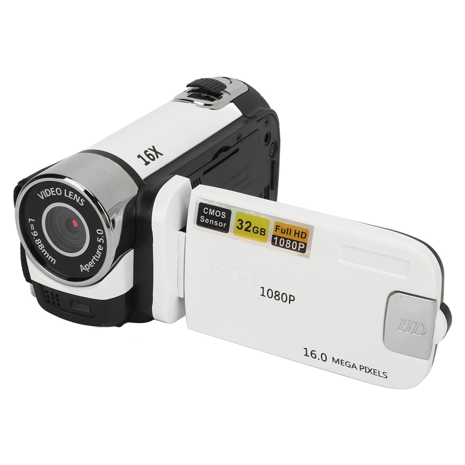 Digital Camera, FHD 1080P 16MP USB Camera with 2.4 Inch Rotatable Screen, 16X Zoom, Fill Light, Anti Shake, Portable Video Recorder for Boys Girls Kids (White)