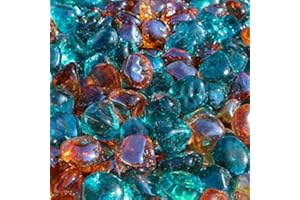 BLUE RIDGE BRAND Reflective Fire Pit Glass Diamonds - Fire Glass for Fire Pit - 1" Firepit Glass Rock - Glass Stones - Gas & Propane Fire Pit & Fireplace Glass (20 Pound, Aqua and Pink Champagne Blend)