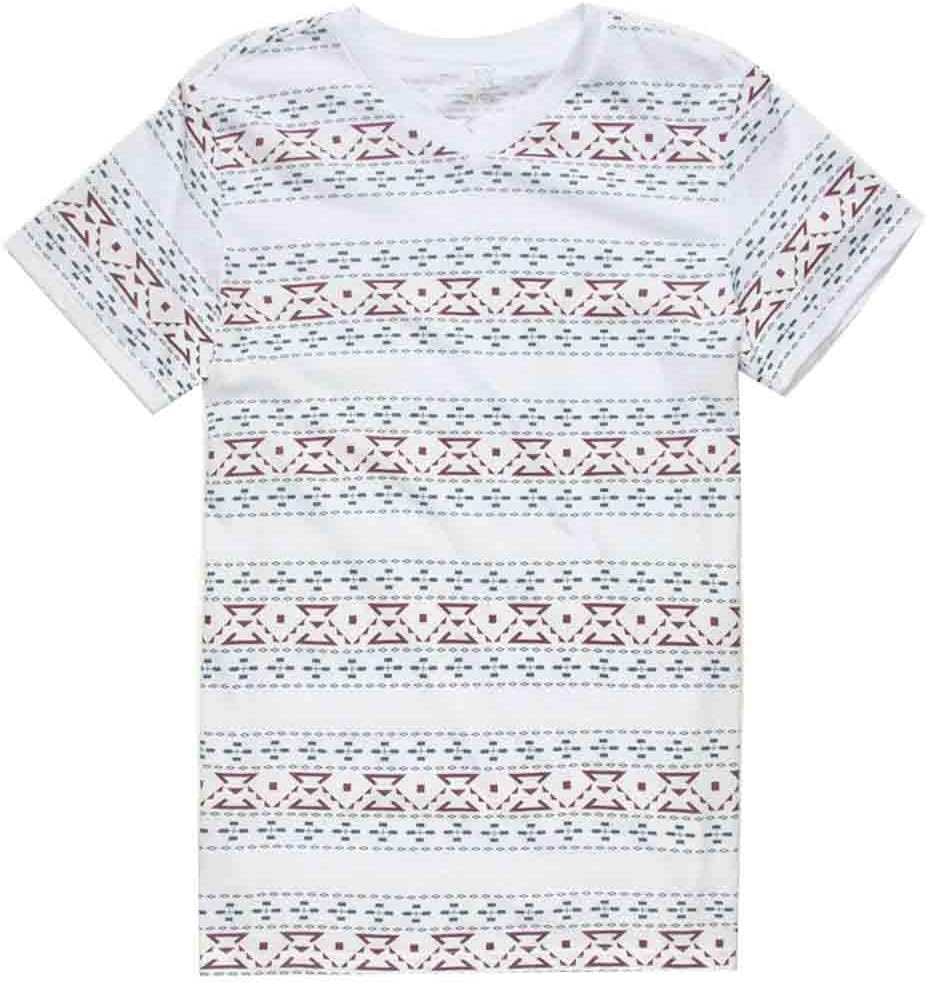 BLUE CROWN Knockout Stripe Mens Notch V-Neck Tee, White, Medium