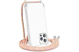 YESPURE Crossbody Case for iPhone 12 Pro Max,Shockproof Case for iPhone 12 Pro Max [ with Adjustable Lanyard Strap ] Crystal Clear Soft Slim TPU Anti Scratch Drop Protective Cover - Rainbow Yellow