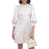 LADYFUL Women's Floral Jacquard Shift Dress 2026 Long Puff Sleeve Button Up Elegant Cocktail Party Mini Dress