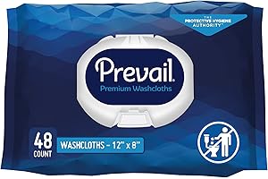 Prevail Soft Pack Adult Washcloths, Unisex Adult Incontinence Disposable Wipes for Men & Women, WW-715, 12"x 8", 48 Count