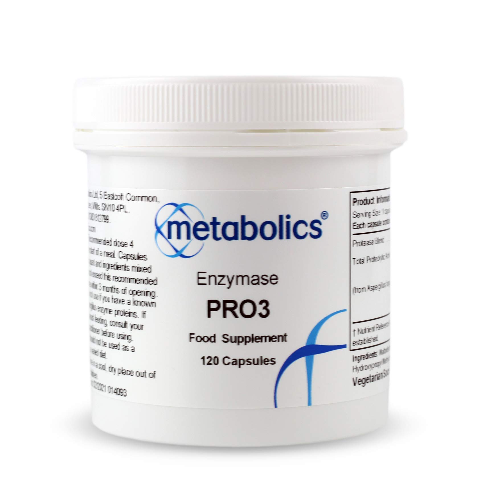 Enzymase Pro3 by Metabolics | Enzyme Complex Capsules | A Protease Blend Containing 3 Active Peptidase Enzymes - Additive Free Enzyme Supplement