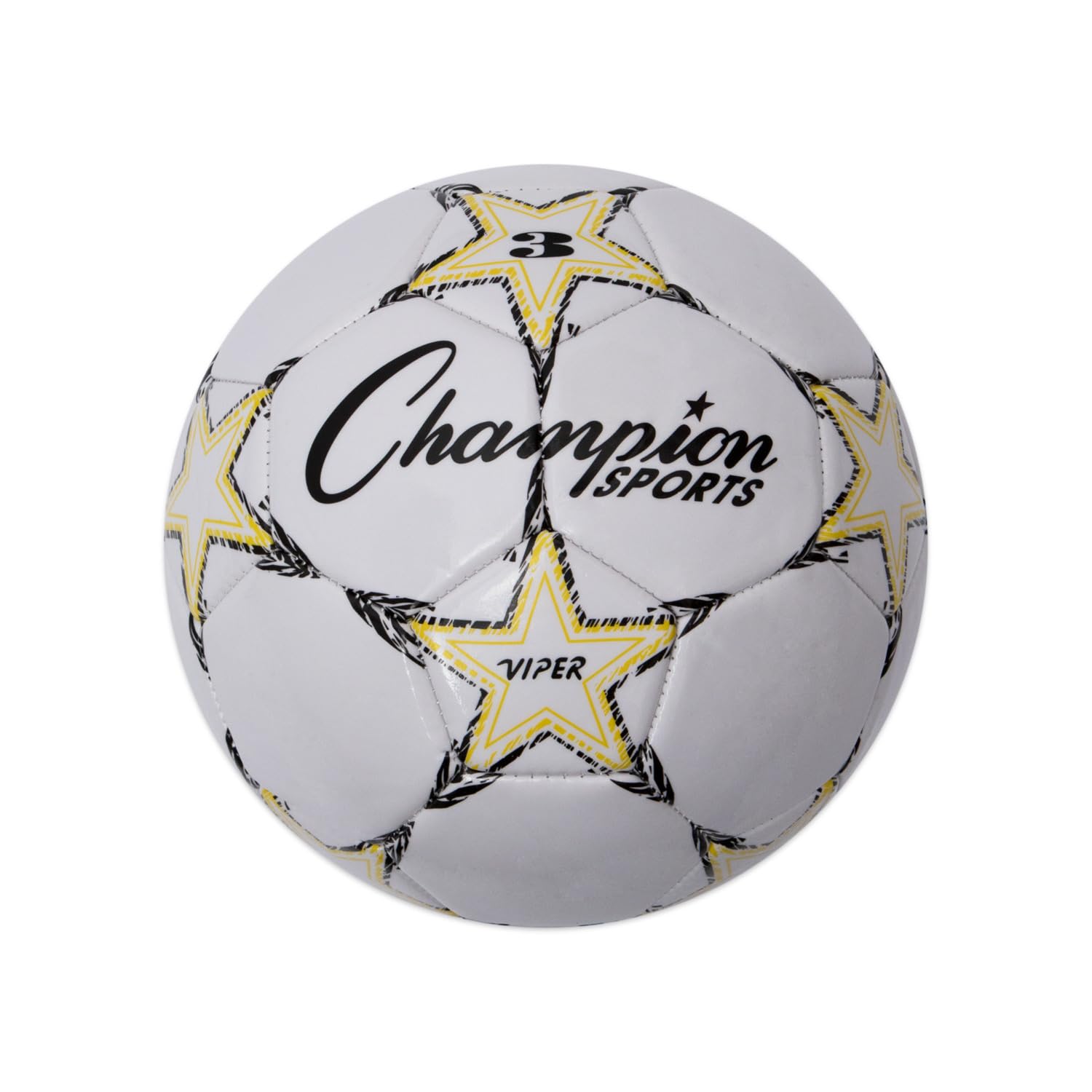 Photo 1 of Champion Sports Viper Soccer Ball, Size 3 – Soft Touch TPU Cover, Airlock Bladder, Youth Under 8 – Yellow/Black/White