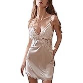 Daiwor Kout Satin Nightgown for Women Sexy Babydoll Lingerie Dress Silk Lace Slip Dress Nithties