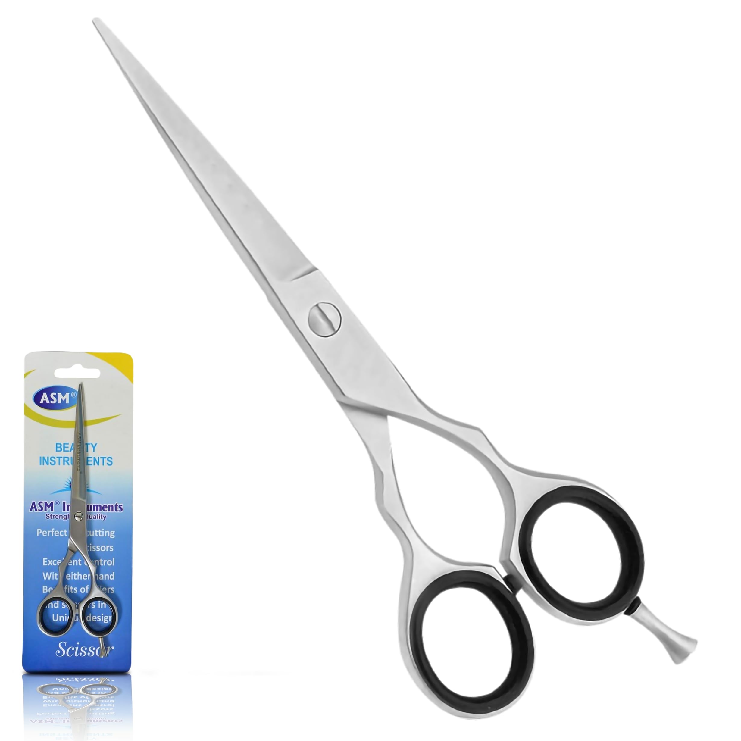 ASM Professional Hairdressing Scissors Barber Salon Scissor - Heavy Duty Stainless Steel Barbers Scissor for Crafting, Beard & Hair Cutting 6.5" - Perfect Christmas Gifts for Women & Men (Silver)