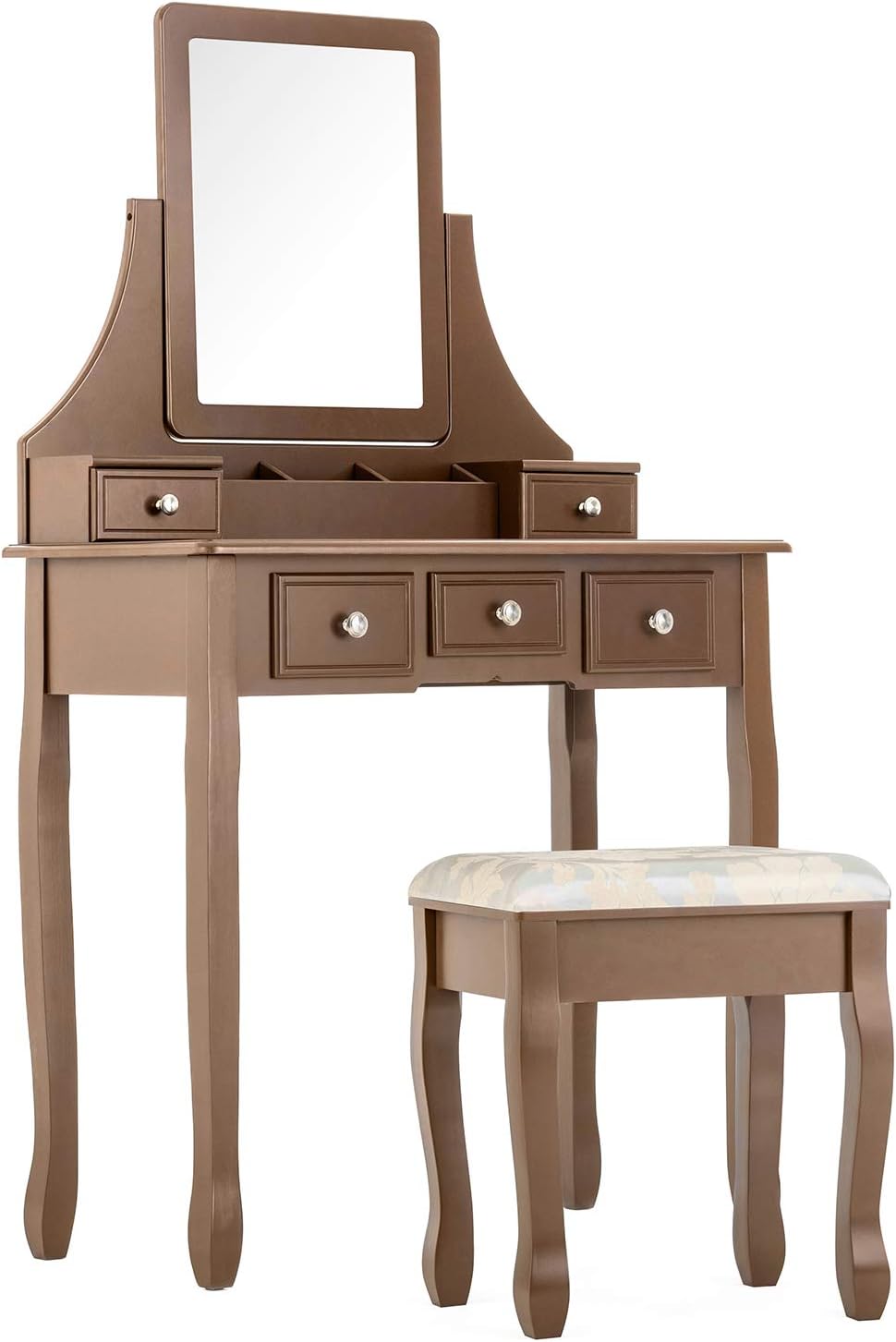 mecor Modern Dressing Table with Frameless Mirror, Removable Organiser, 6 Drawers, for Bedroom, Dressing Room