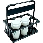 Sleteranpe 6-Cup Drink Carrier with Handle - Foldable Reusable Cup Holder for Large Drinks, Delivery Accessories for Doordash/Ubereats/Grubhub, Portable Beverage Carrier, Black