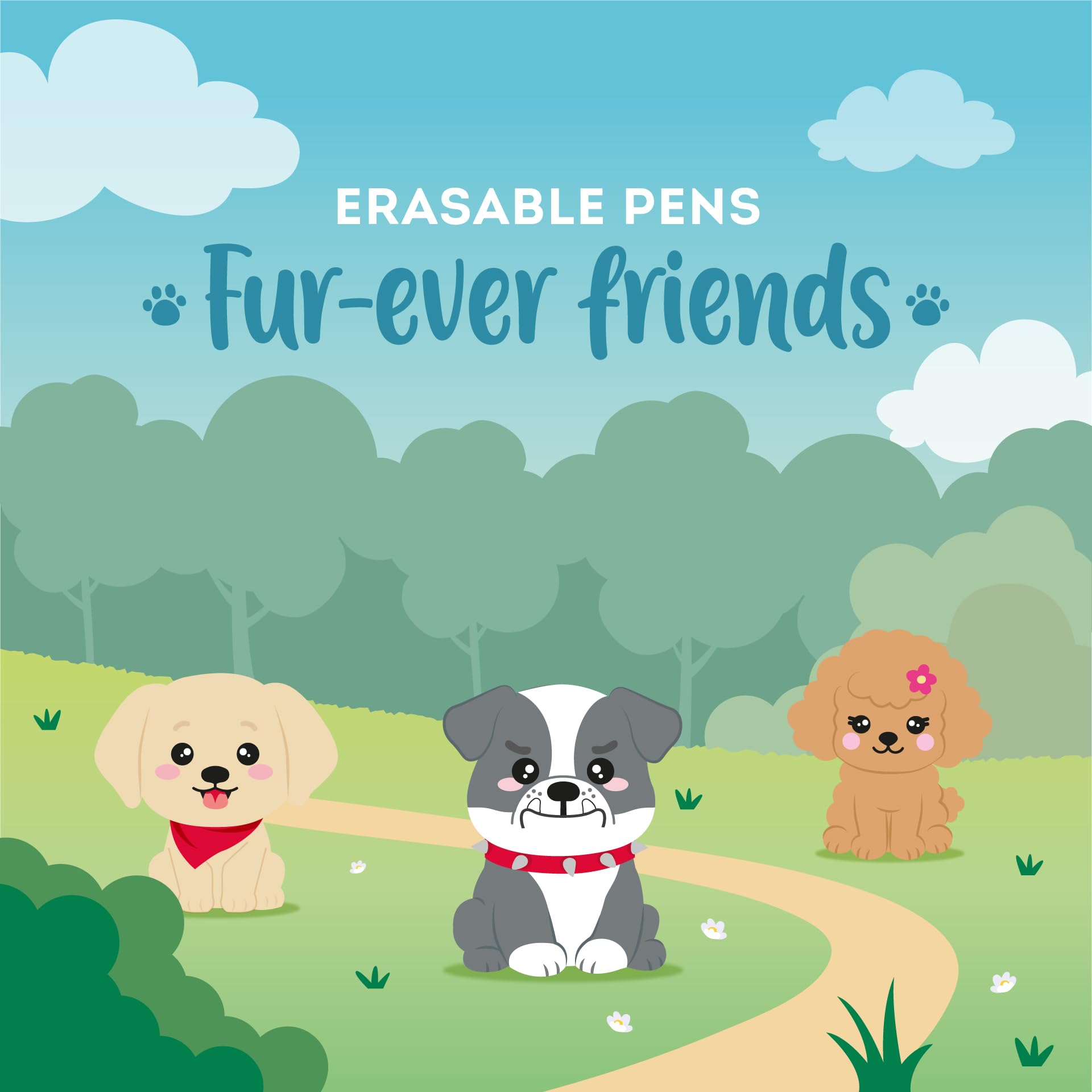 Legami - Set mit 3 radierbaren Stiften - Erasable Pen - Fur-ever Friends 2