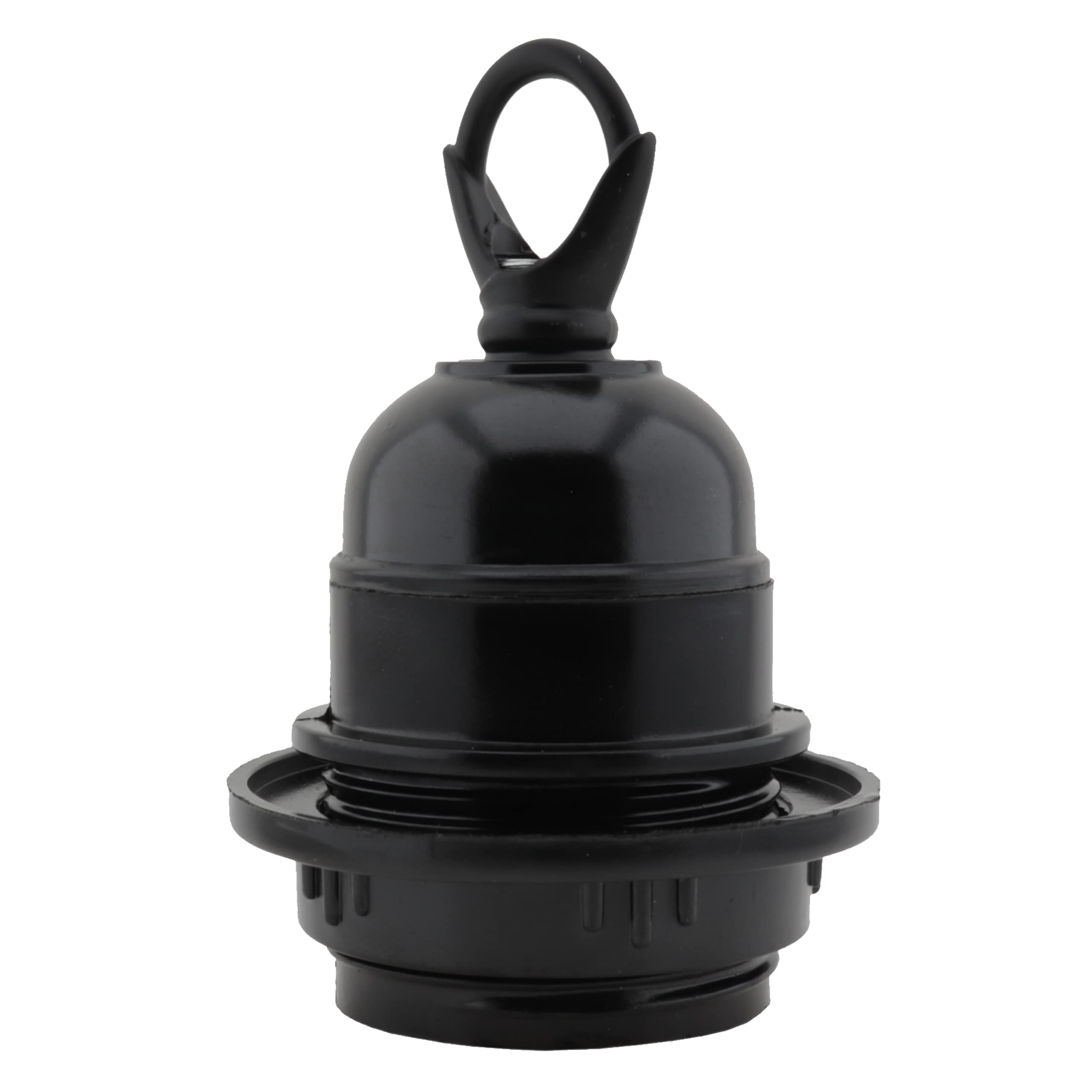 Art Deco Emporium Single E27 Lampholder in Black Bakelite with Shade Ring and Deco Styled Chain Closed Loop for Hanging Light Fittings, Black Ceiling Light Fitting or Pendant Light Fitting