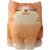 couponhub Wooden Orange Cat Statue Decoration, 1.4 "Handmade Wooden Cat Unique Art Carving Decoration, Collection Statue (Orange Cat)
