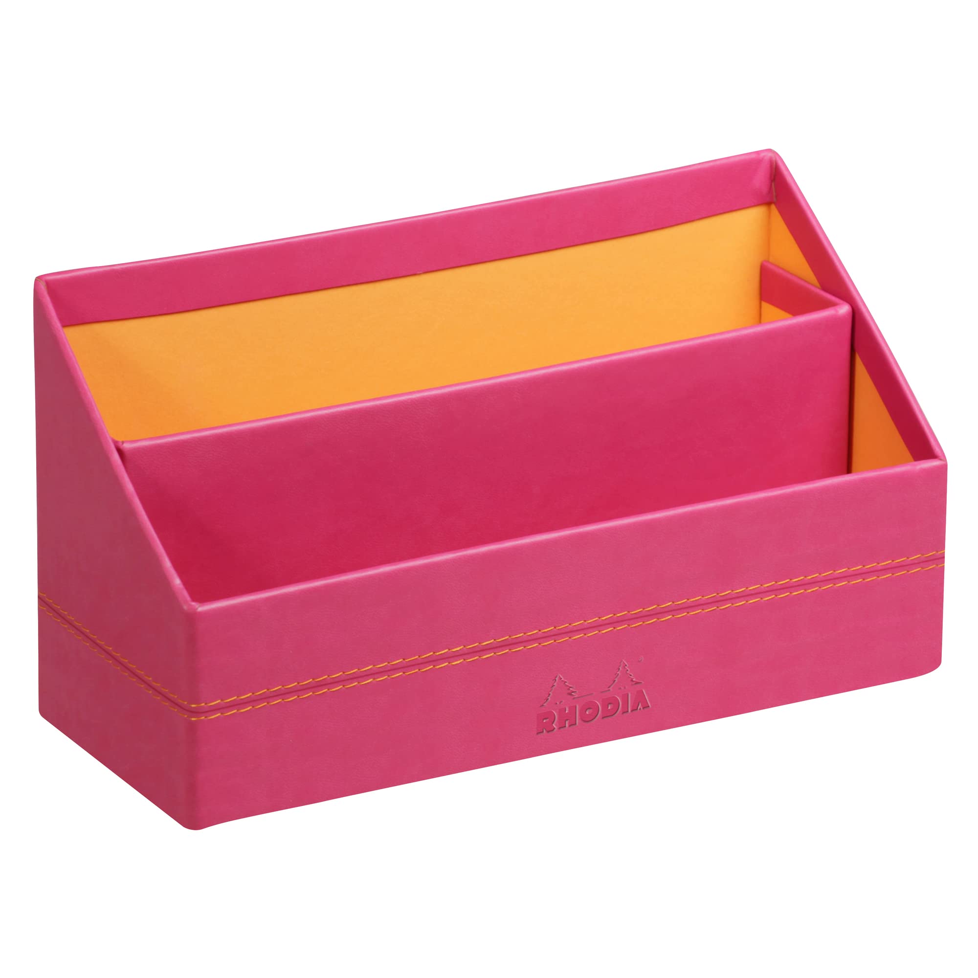 RHODIA 318942C - Raspberry Mail Holder - 25x10x14 cm - Orange Saddle Stitching - Faux Leather Exterior - Rhodiarama Home Office Collection - Office Organization & Designer Storage