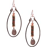 MINACHI Vintage Copper Tone Rectangle Drop Earrings, Boho Stone and Copper Bead Dangles with Flower Accent, Hippie Jewelry For Women