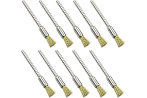 YOOHEY HITEFU Yoohey Brass Bristle Wire End Brush Pen Shape 1/8 Inch Shank Diameter (5mm end Brush) Pack of 10