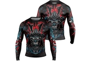 AUREIKA Samurai BJJ Rash Guard for Men Long Sleeve MMA No Gi Grappling Jiu Jitsu Baselayer Skin Performance Shirt