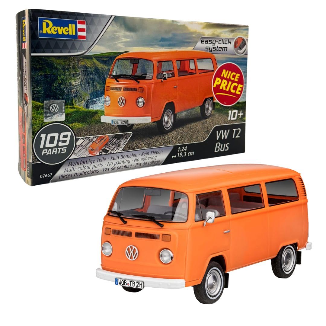 Revell Easy-Click 07667 VW T2 Bus 1:24 Scale Unbuilt/Pre-coloured/Click-Together (Non-Glue) Plastic Model Kit